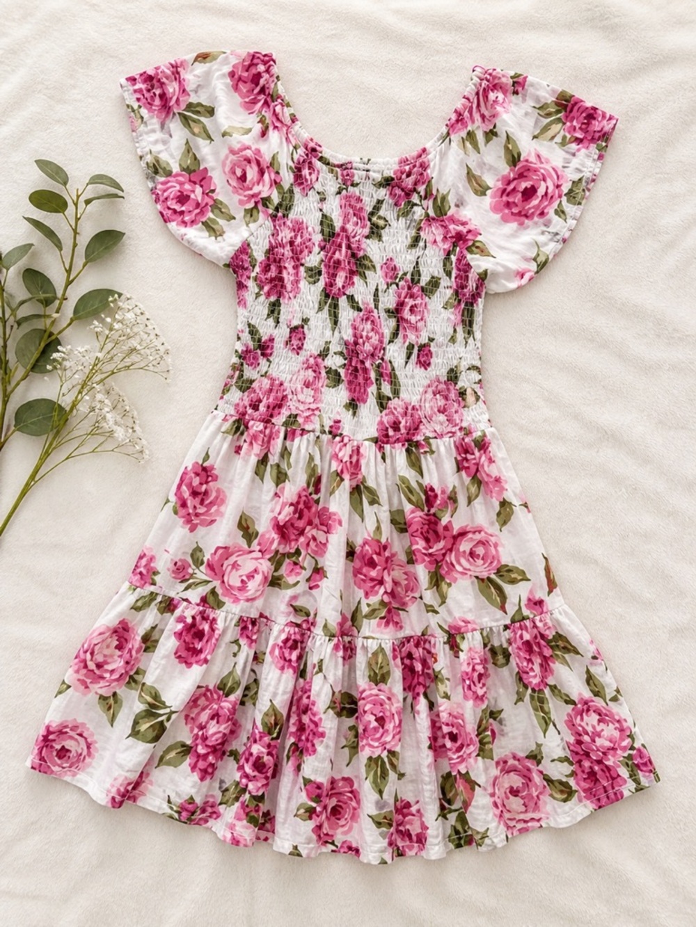 Jolie & Joy Floral Smocked Pink Rose Print XL Graduation Wedding Guest
